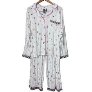 Anthropologie briar piped pajama set ice skaters art Emily Isabel small